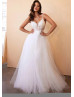 Beaded White Lace Tulle Shimmering Wedding Dress